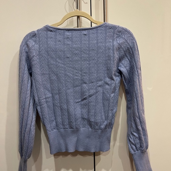 ASTR Powder Blue Square Neck Pointelle Knit Long Sleeve Top/Sweater Top Fall - Picture 3 of 6